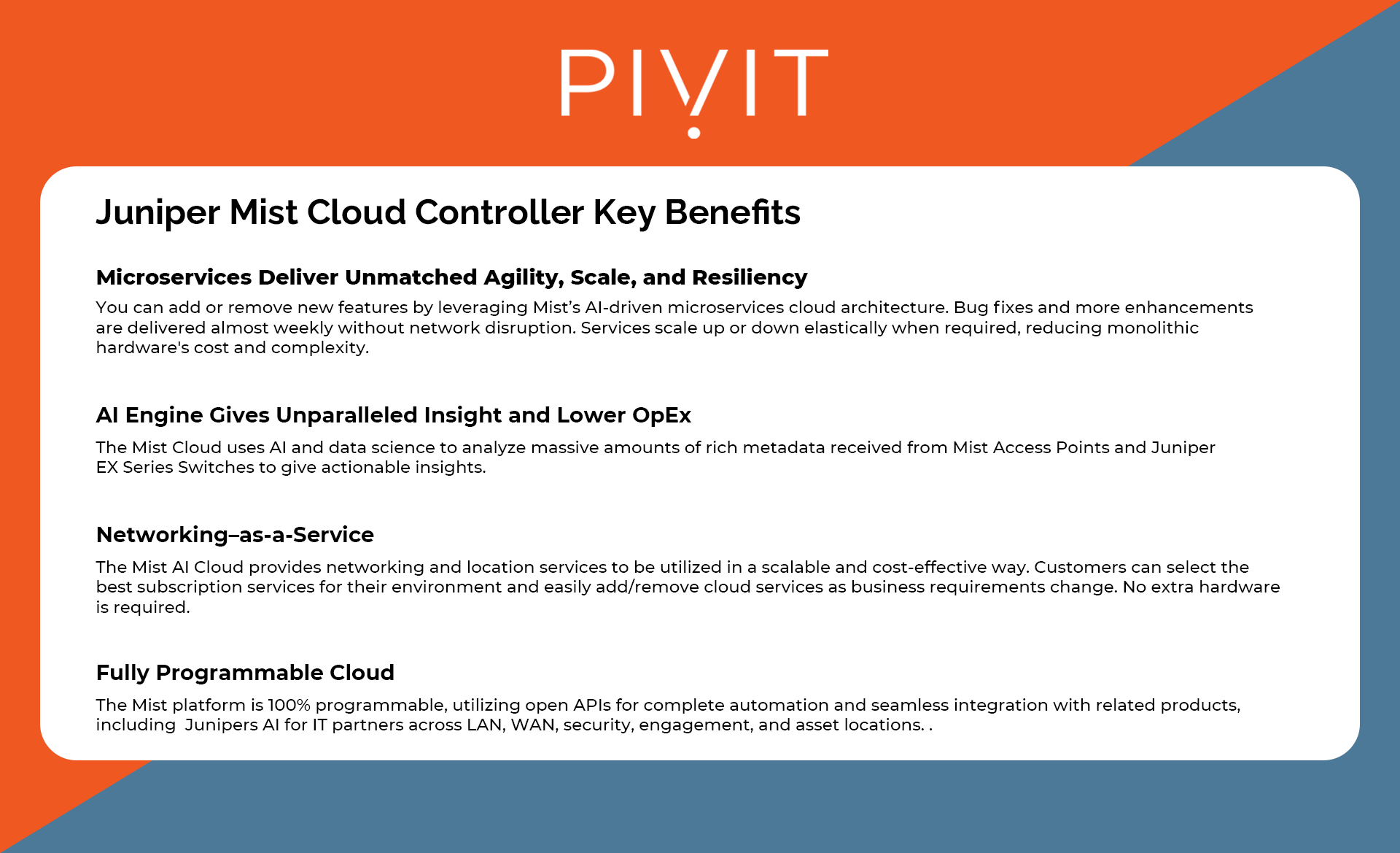 Juniper Mist AI Cloud Controller Key Benefits