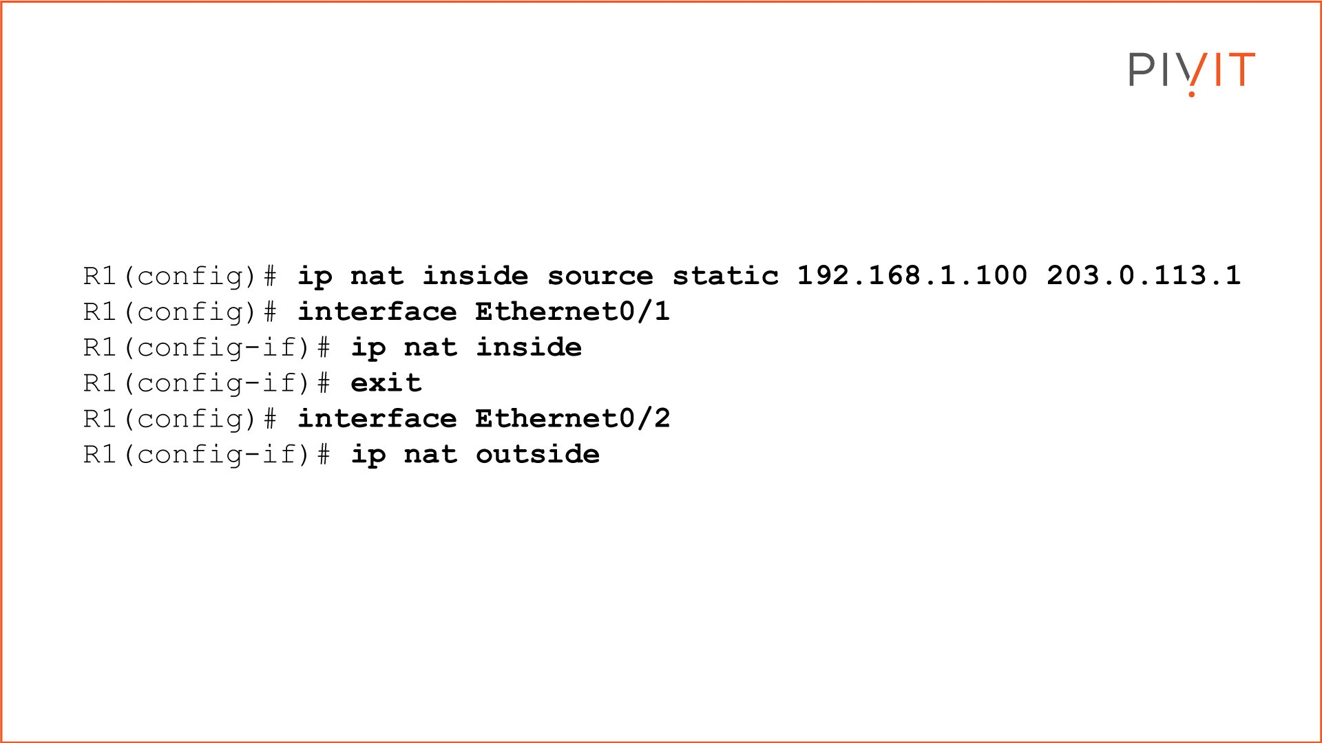 Static NAT configuration commands