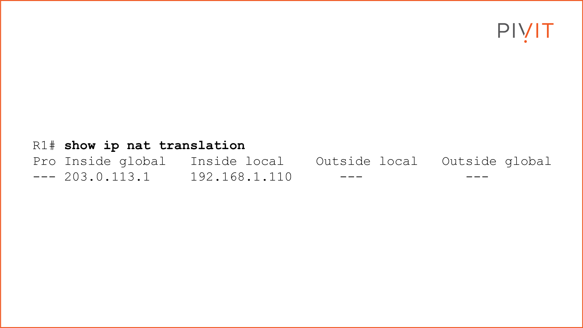 Verify static NAT configuration command