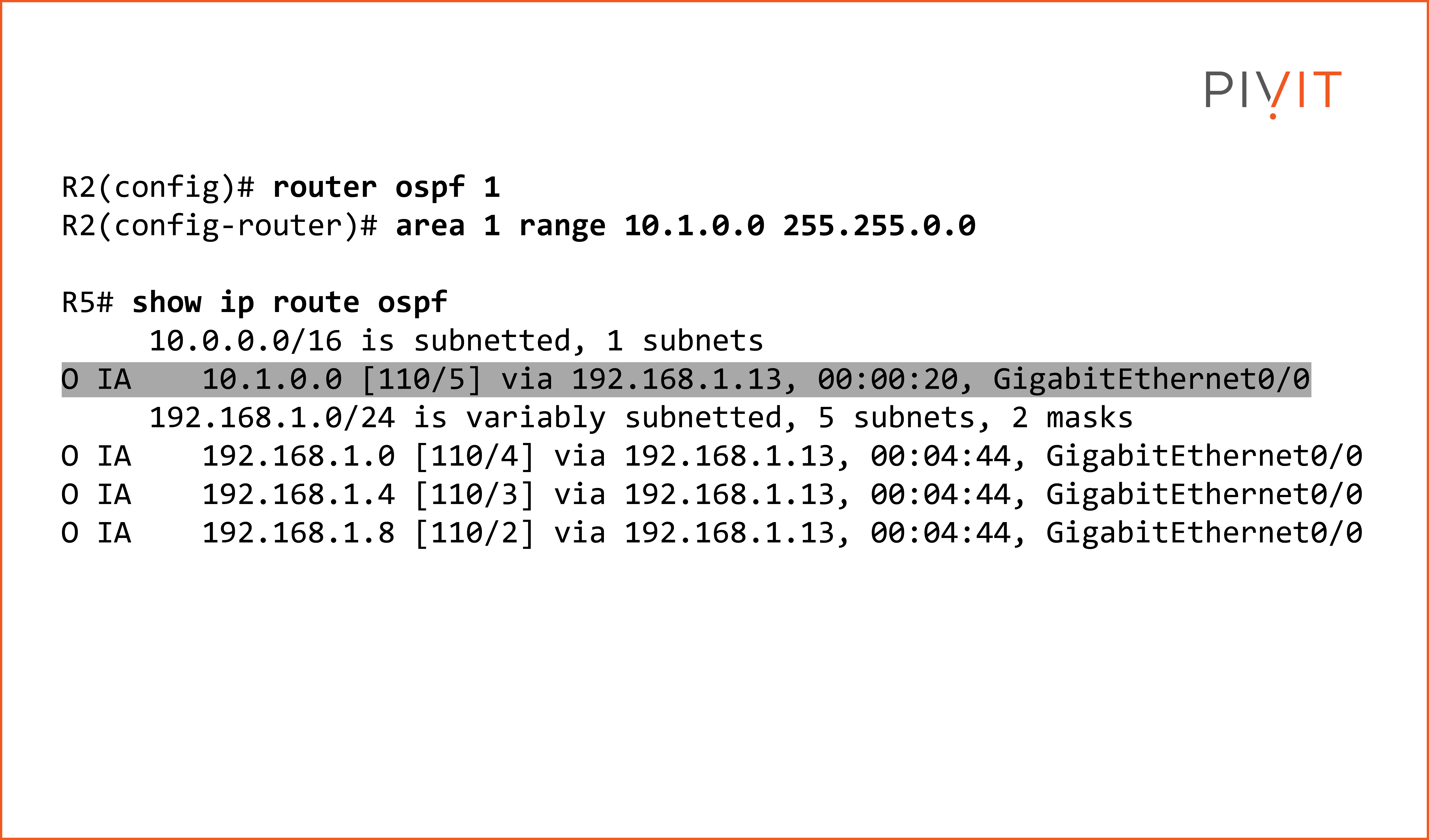 Commands to display the summary route