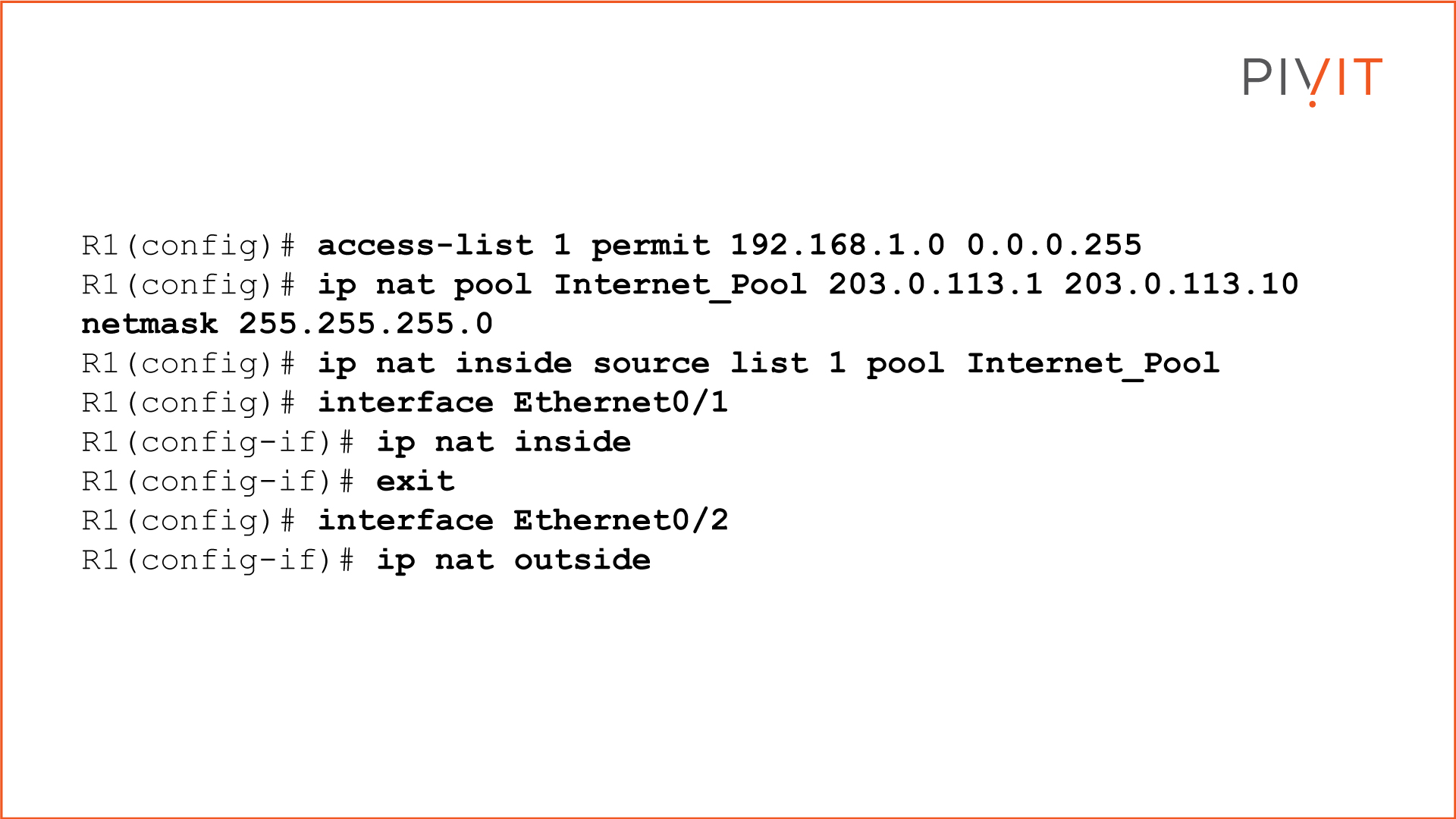 Dynamic NAT configuration commands