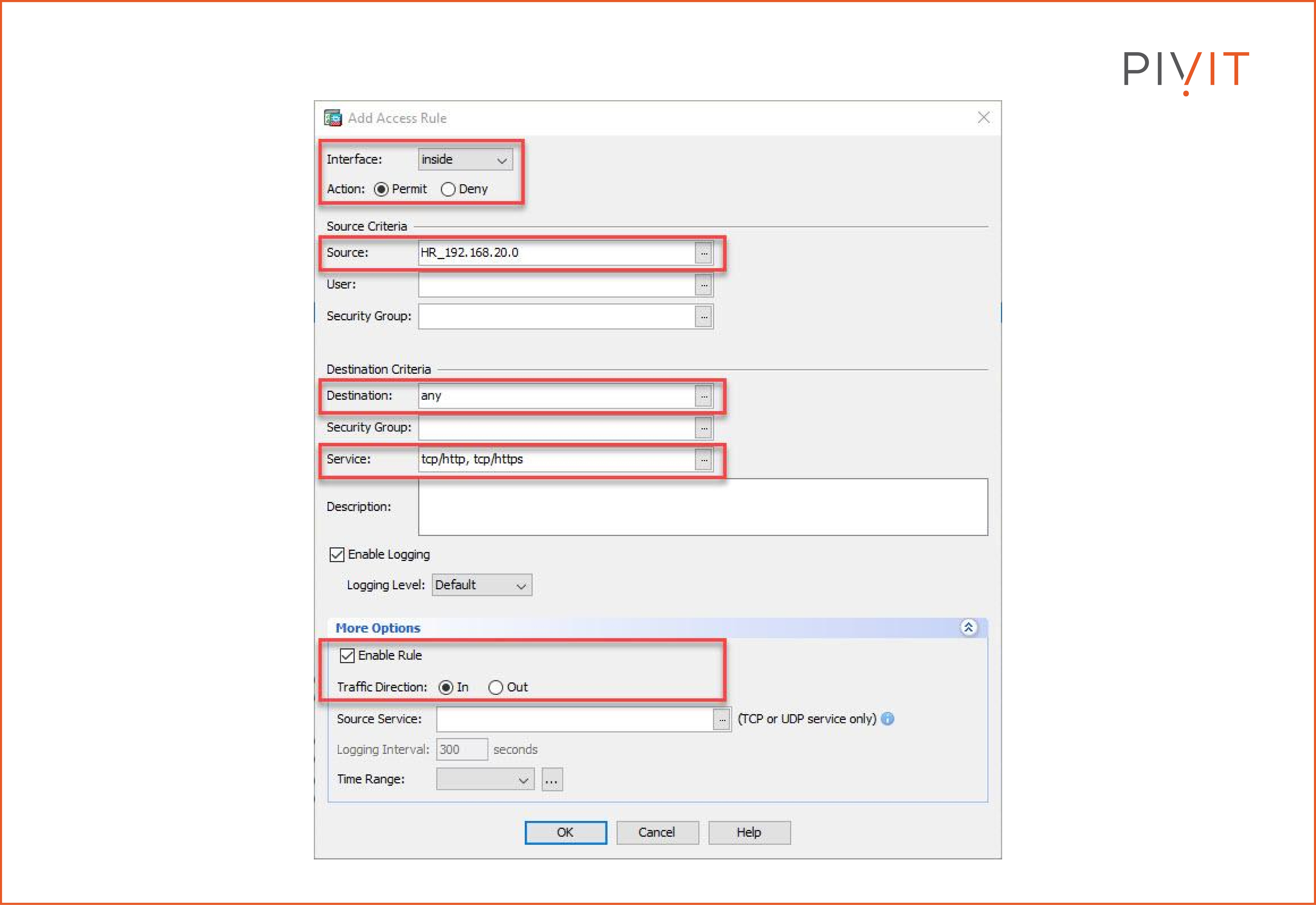 Configuring access rule on the inside interface in an inbound direction to allow web traffic