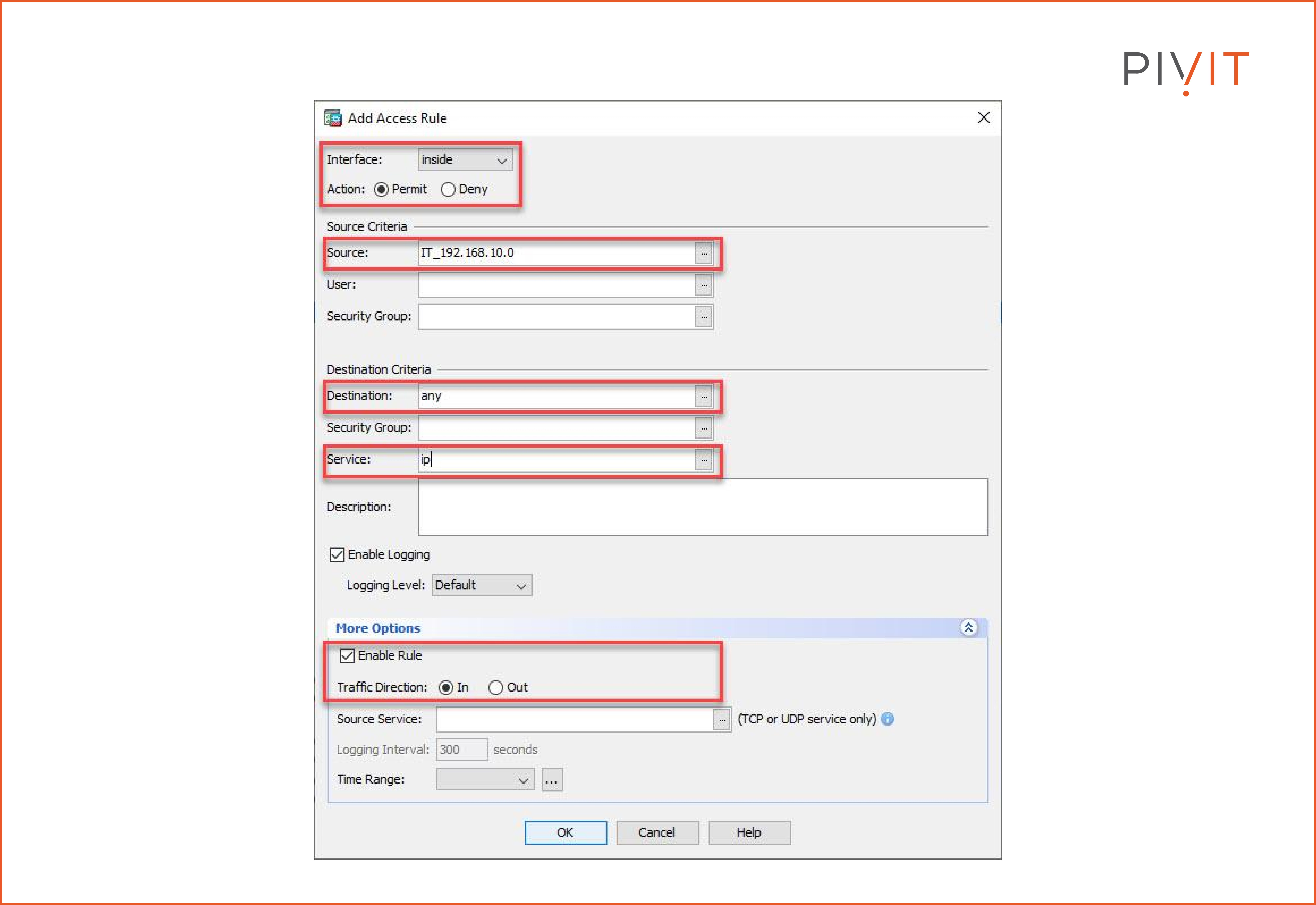 Configuring access rule on the inside interface in an inbound direction to allow any traffic