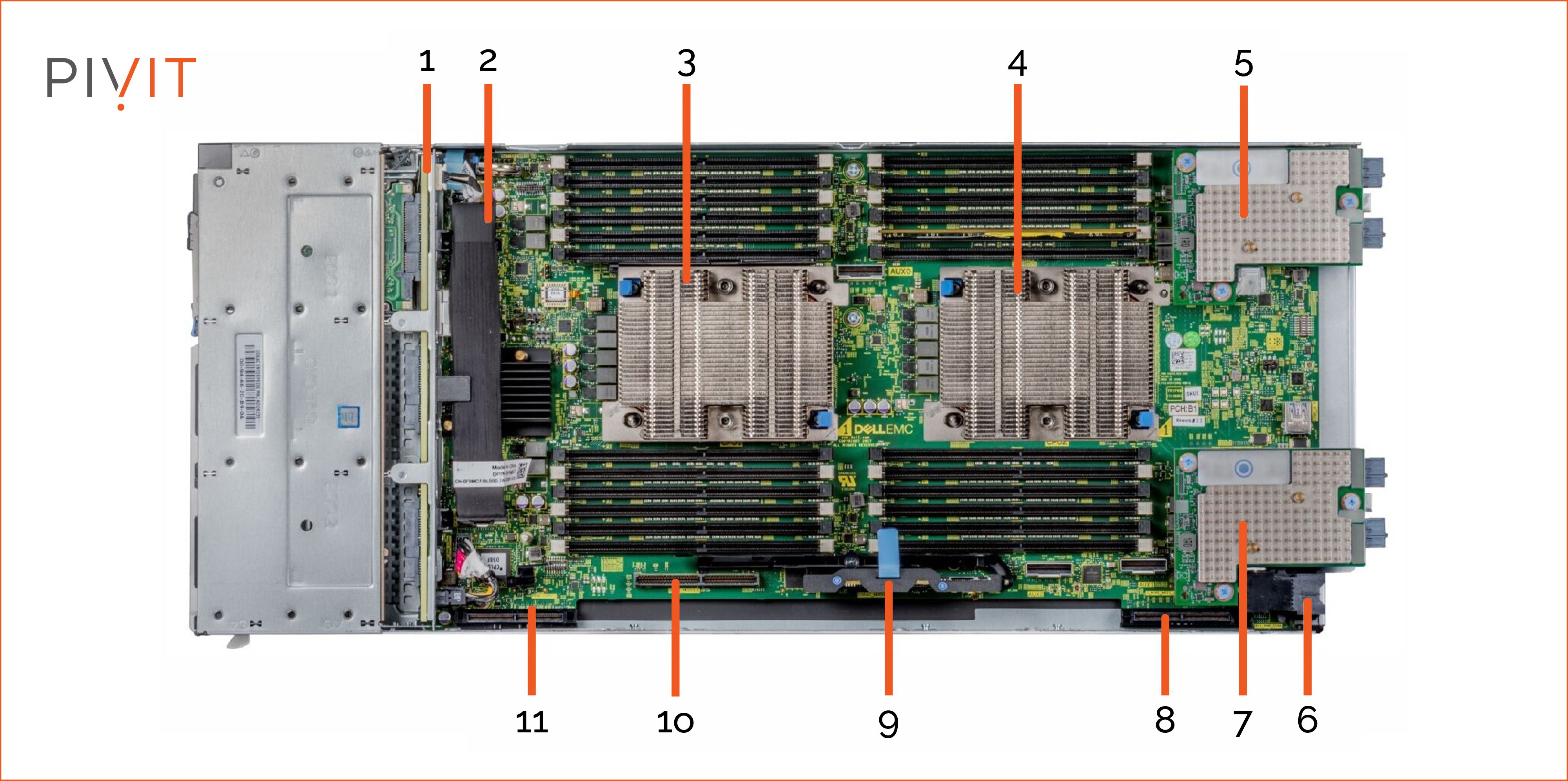 Dell MX740C blade server internal system view