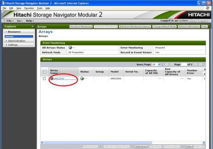 select array name - hitachi storage navigator