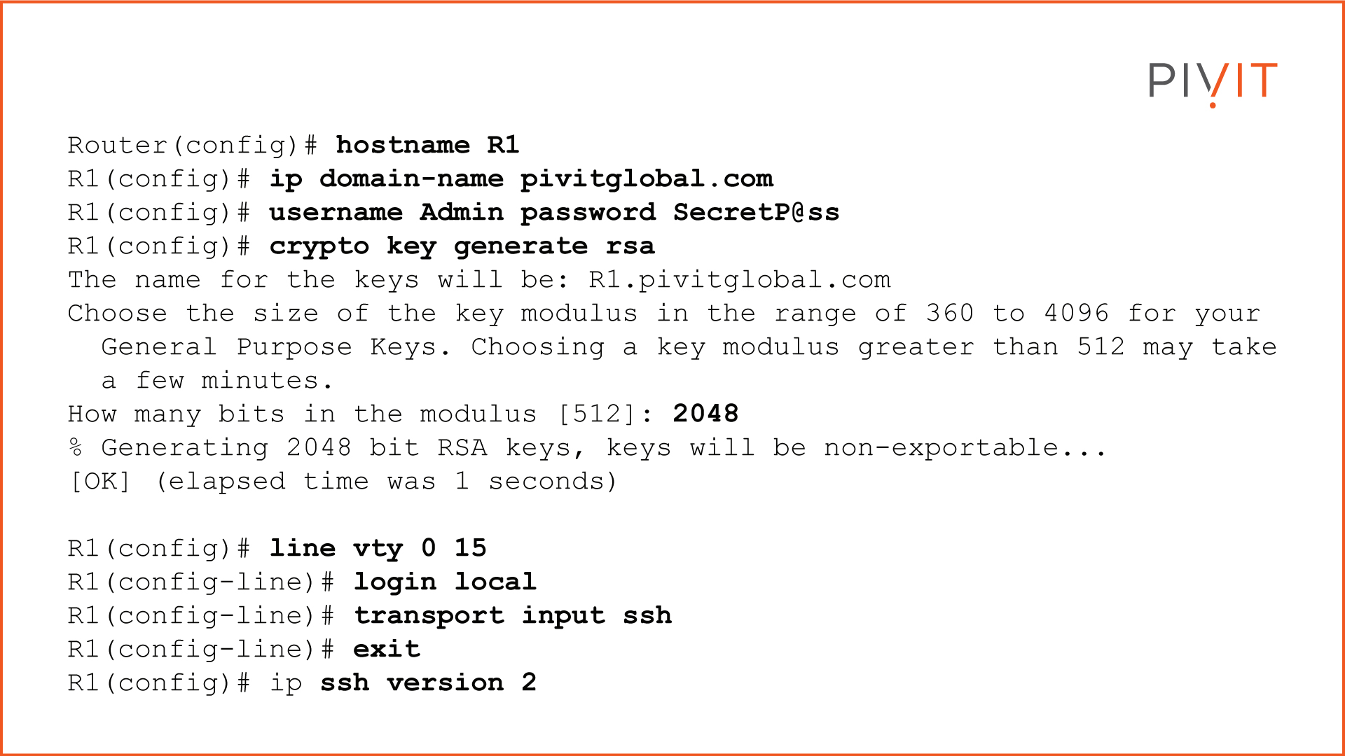 Commands to configure SSH