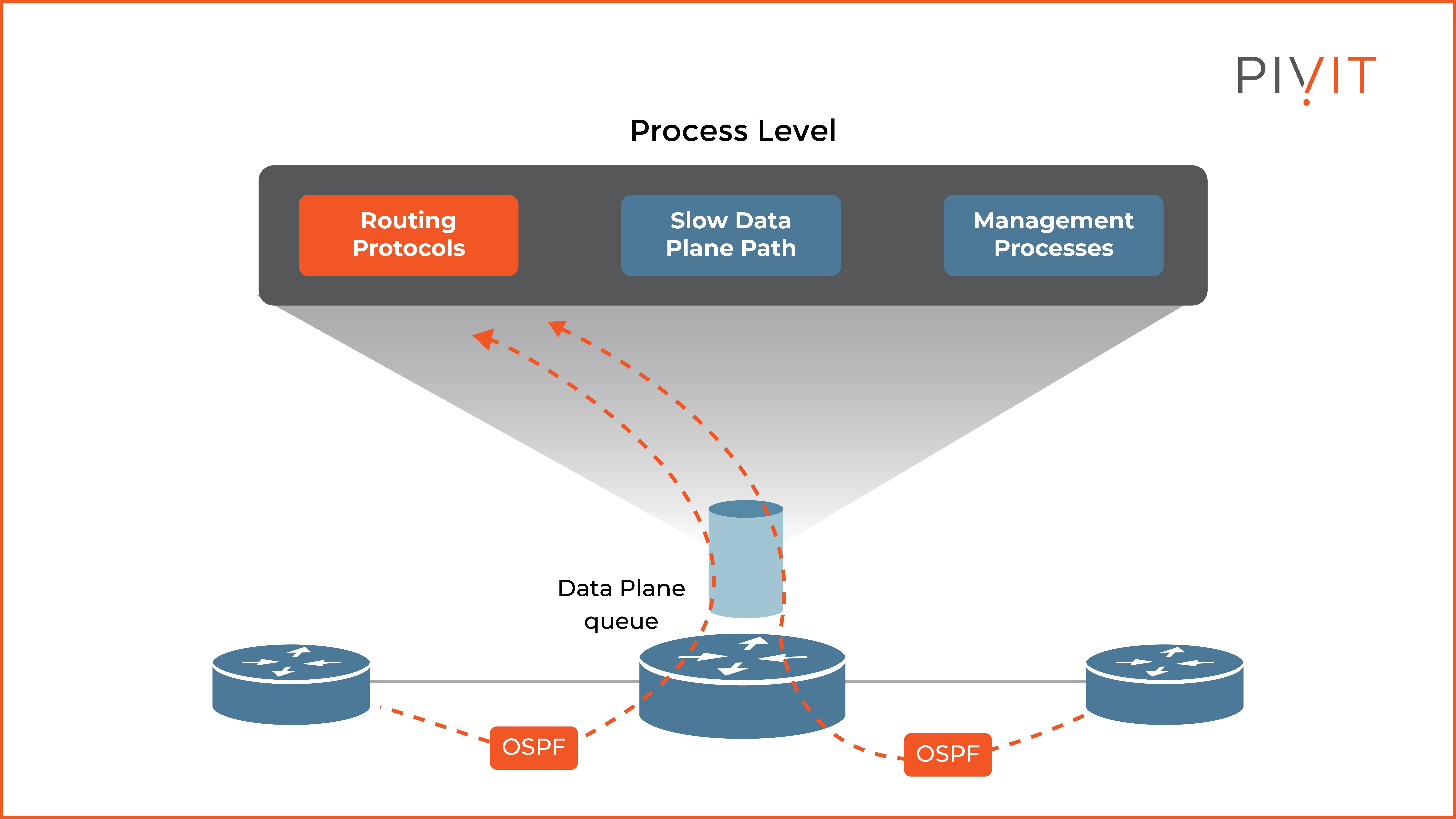 The routed control plane functions share the CPU of the router with other groups of processes