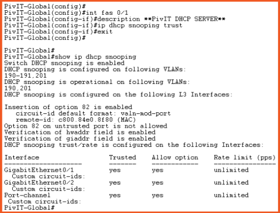 final configuration command for dhcp snooping configuration