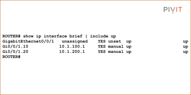 Verify Subinterface IP Addresses and Status commands and response