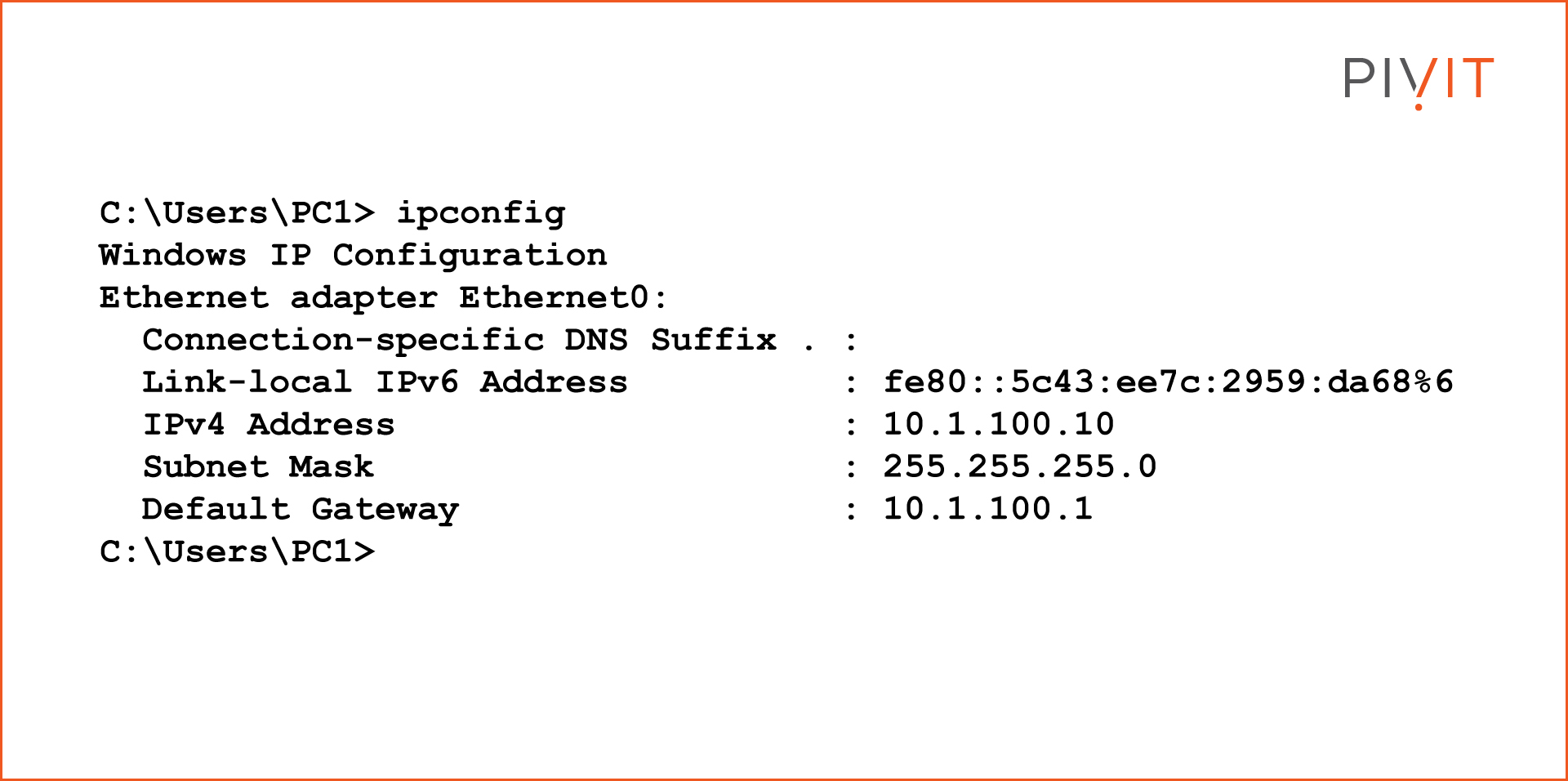 Windows PC IP Address command and response