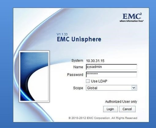 emc unisphere login screen
