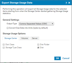 export storage usage data storage center
