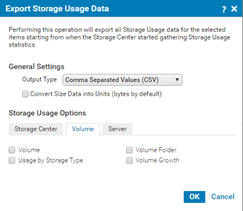 export storage usage data volume