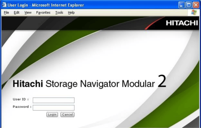 hitachi storage navigator modular 2 login screen