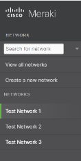 test network 1 tab in cisco meraki menu