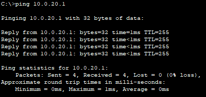 verify ping from VLAN 10 PC1 to SVI VLAN  20