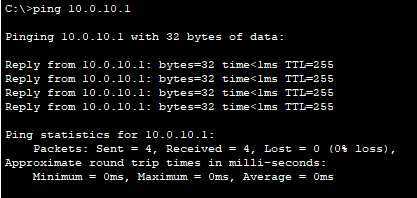 verify ping from VLAN 10 PC1 to SVI VLAN 10