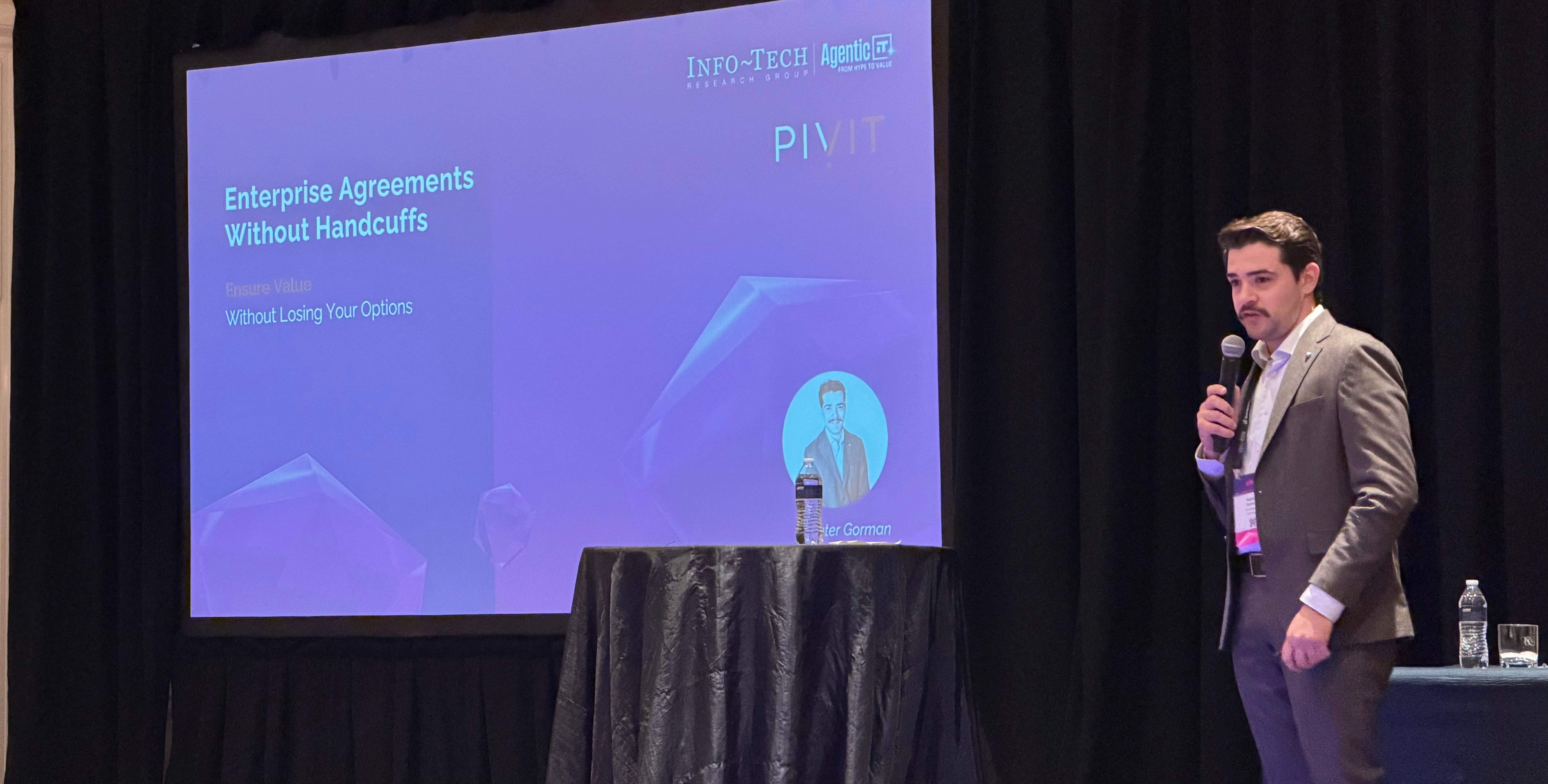 Hunter Gorman, VP of Services, speaking about enterprise agreements without handcuffs at Info~Tech 2026