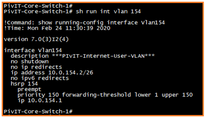 configuration commands to create an SVI on core 1 from pivit global