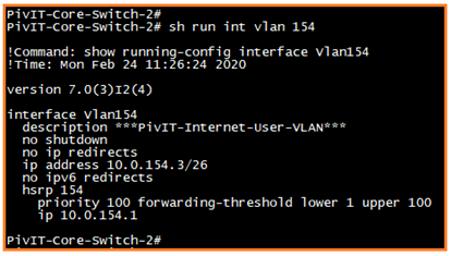 configuration commands to create an SVI on core 2 from pivit global