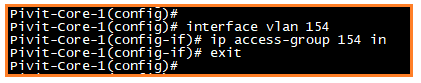 configuration command to apply ACL in vlan 154 from pivit global