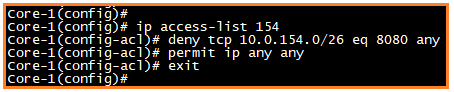 configuration command when no access from vlan 154 through 8080 port from pivit global